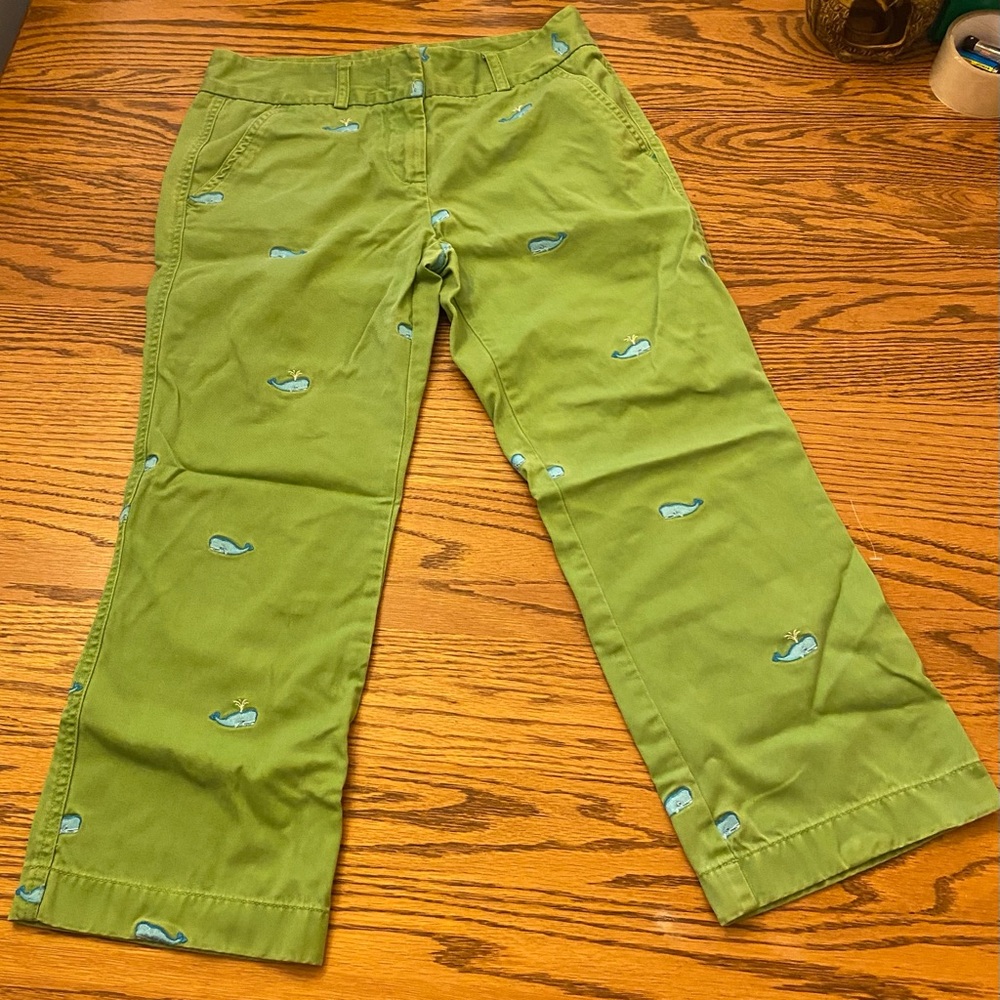 J. Crew Women's Favorite Fit Embroidered Whale Cropped Pants - size 4 Green